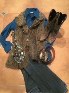 jeans with reversible fur vest